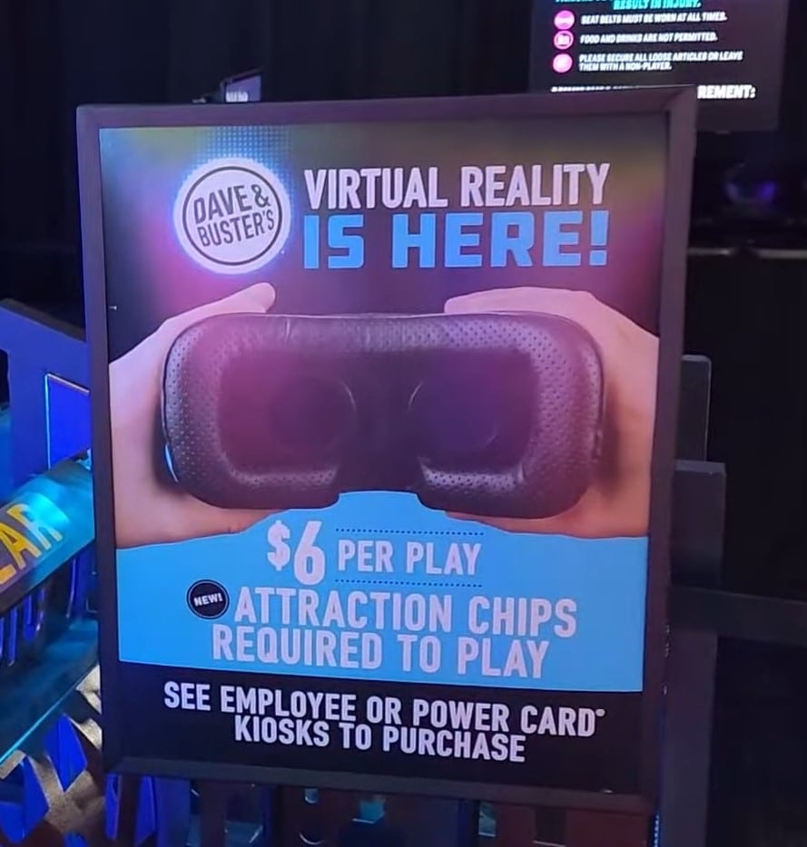 VR price at Dave & Buster's