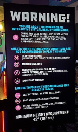 Warning before VR at Dave & Buster's